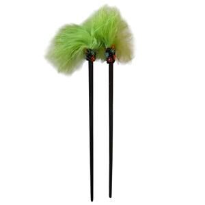 Green Feather Beaded Black Chopstick Hair Sticks Set